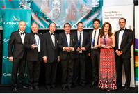 Winners of the 2013 Business Awards,
L-R Eddie Yuen and Gordon Chalmers representing Queensland (for Furniture Concepts), Peter Sinn National HKABA President, David Chester from Magic Millions QLD, Shane Corben from Great Solar VIC, Allan Bennetto from
JMango ADL, Jacinta Thompson from Adelaide Oz Festival SA and Dominic Perret General Manager SW Pacific of Cathay Pacific Airways Ltd